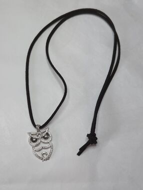 Black and White Crystal Owl Sterling Silver Necklace